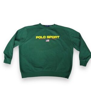 Polo Sport Ralph Lauren Pullover Crew Neck Green Sweatshirt Logo USA Flag Sz 3XB